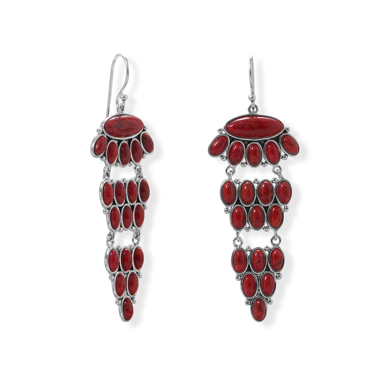 Tiered Dyed Red Coral Earring - Joyeria Lady