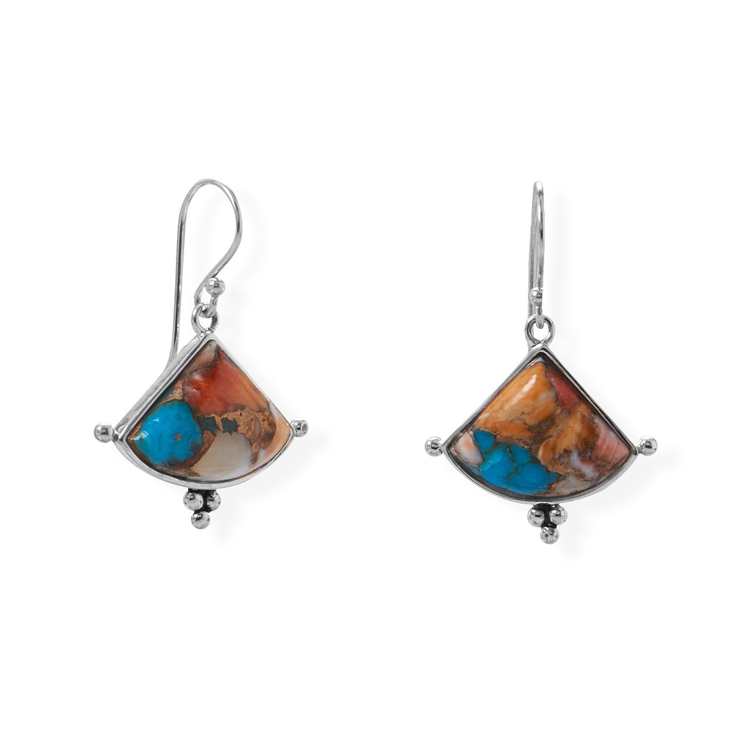 Spiny Oyster and Turquoise Triangle Shaped Earrings - Joyeria Lady