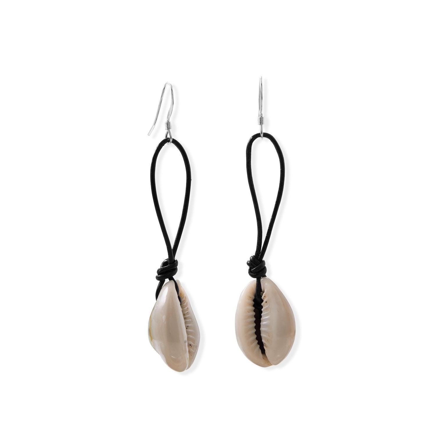 Cowrie and Leather French Wire Earrings - Joyeria Lady