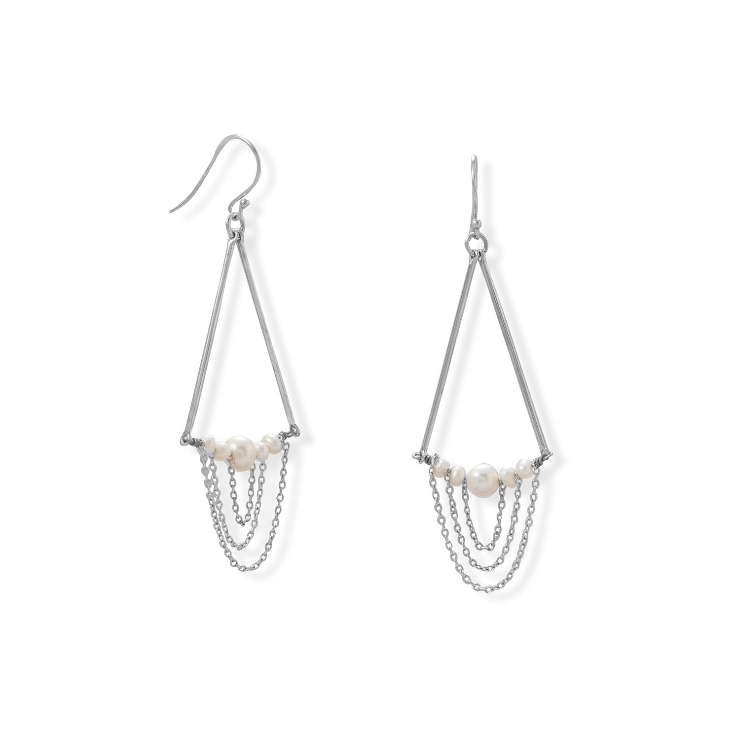 Not Your Mother's Pearls! Cultured Freshwater Pearl and Bar Chain Drop Earring - Joyeria Lady