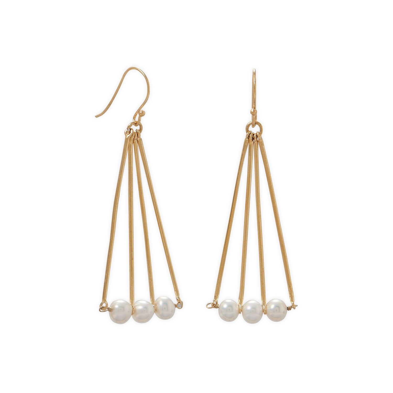 14 Karat Gold Plated Geometric and Cultured Freshwater Pearl Earring - Joyeria Lady