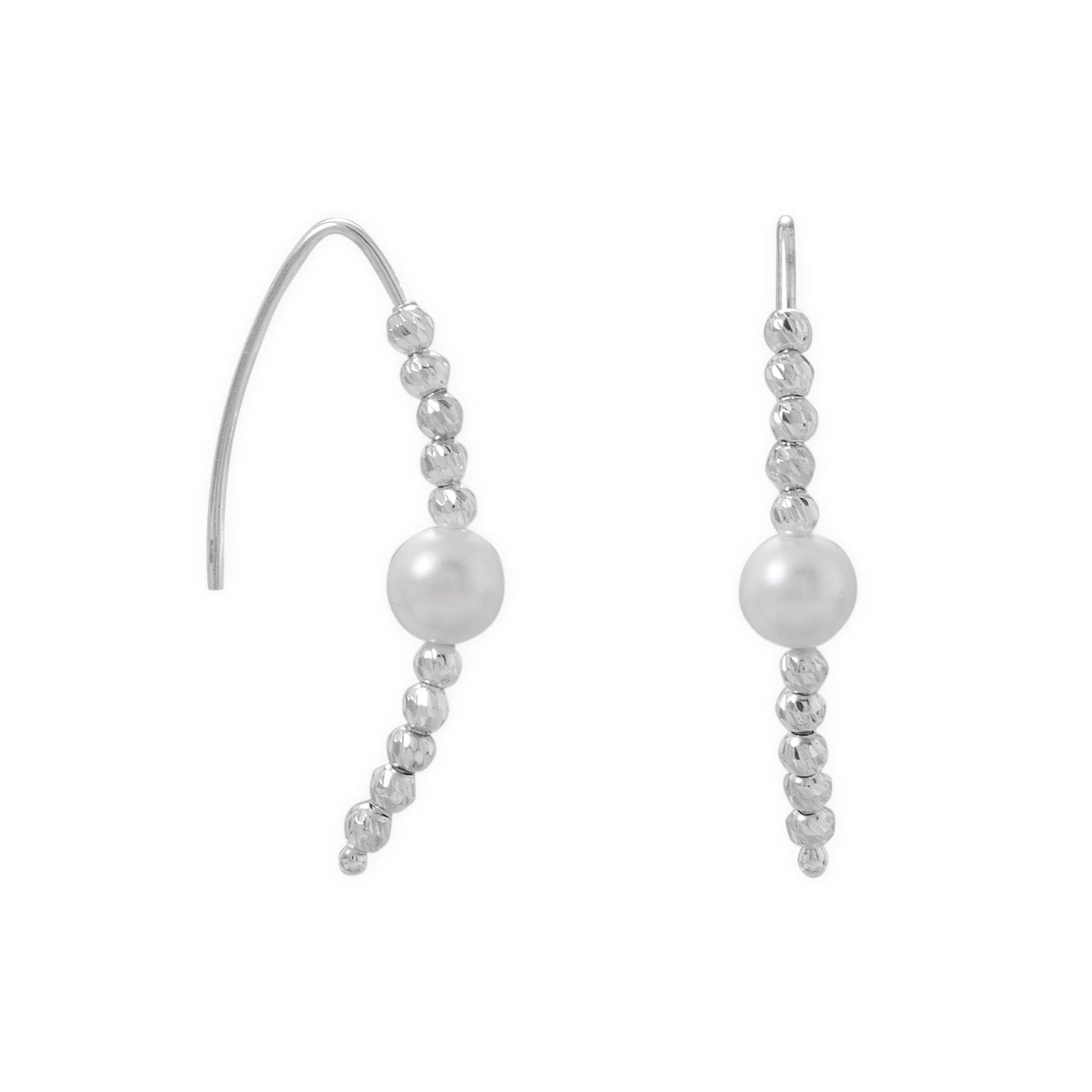 Diamond Cut Bead and Pearl Wire Earring - Joyeria Lady