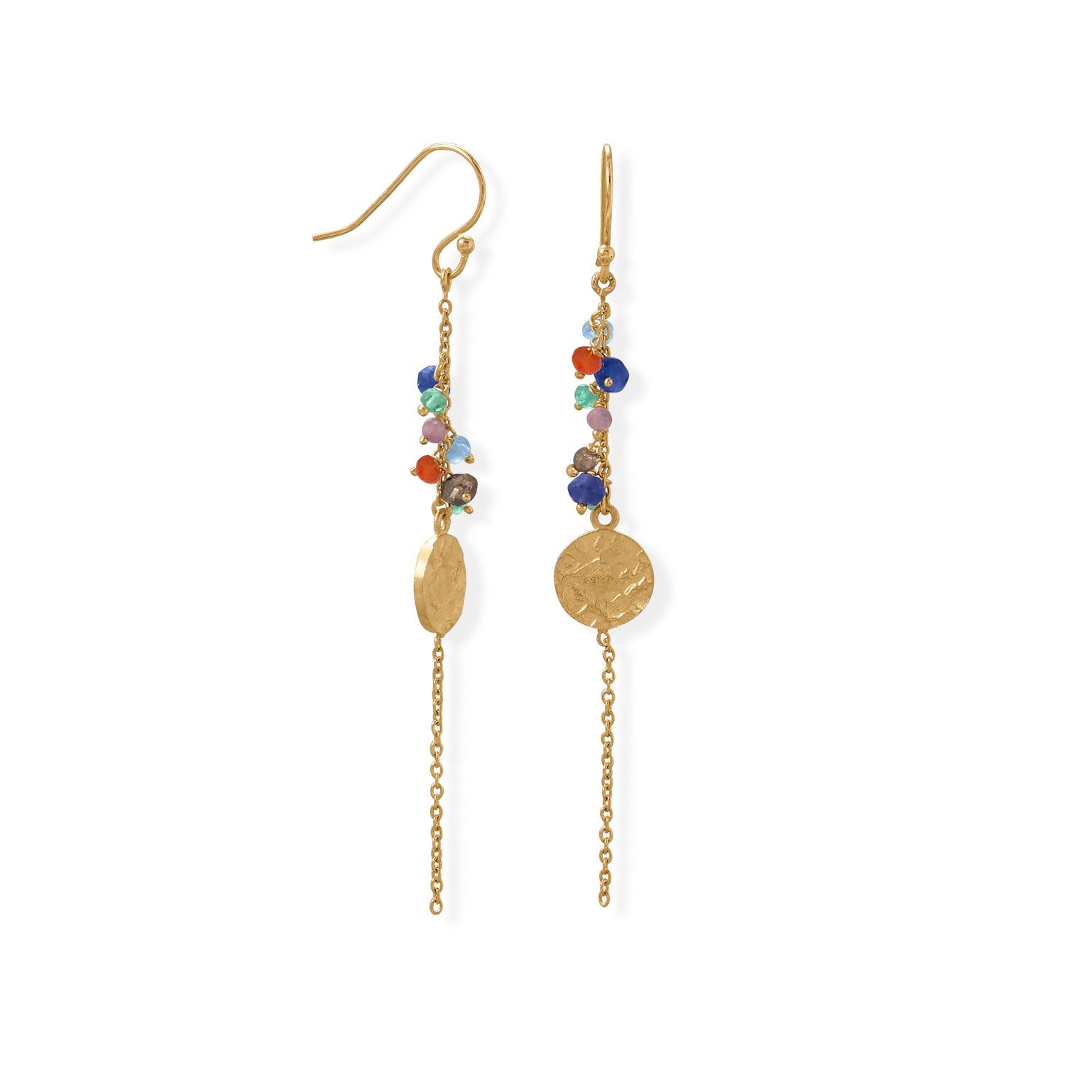 14 Karat Gold Plated Multi Bead and Disk Earring - Joyeria Lady