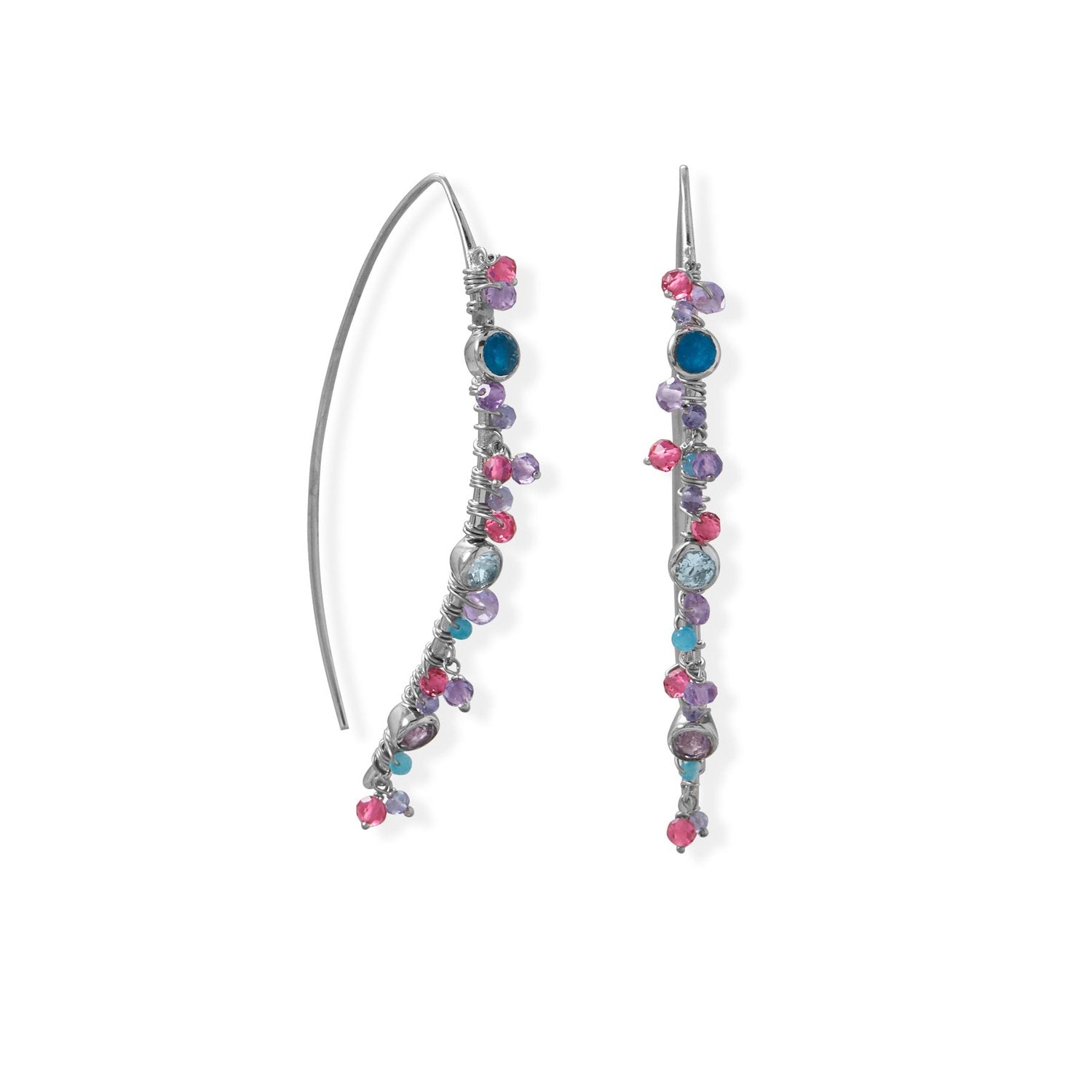 Rhodium Plated Marquis Wire Beaded Earring - Joyeria Lady
