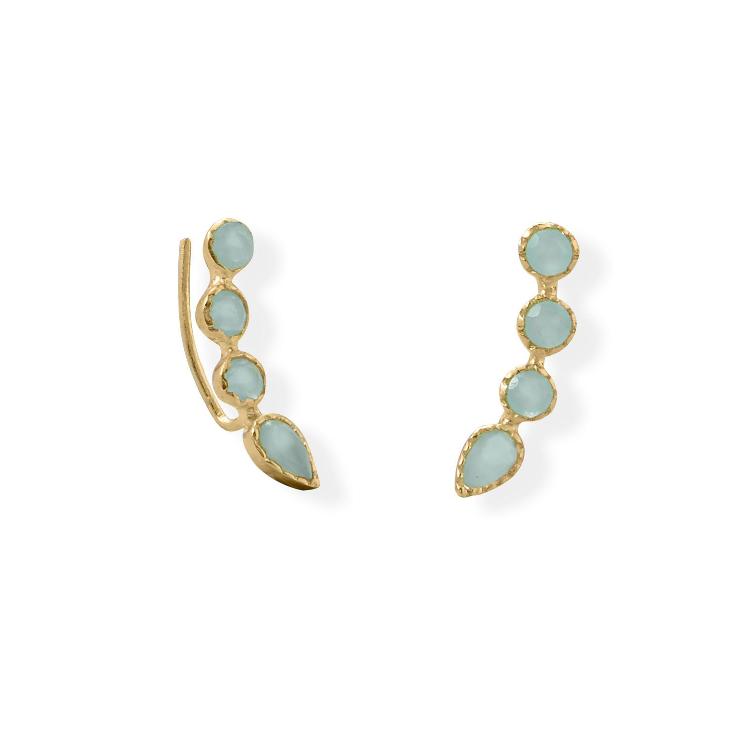 14 Karat Gold Plated Aqua Chalcedony Ear Climber - Joyeria Lady