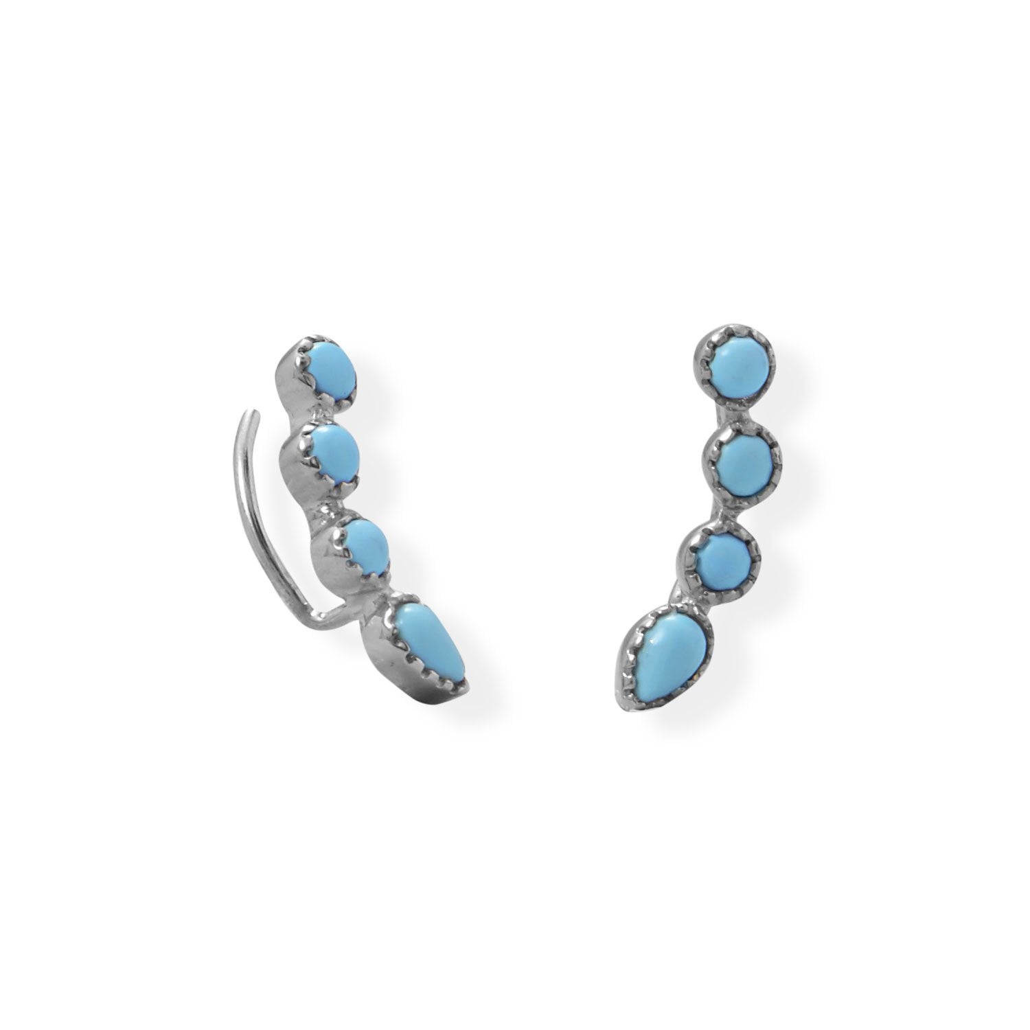 Rhodium Plated Synthetic Turquoise Ear Climber Earring - Joyeria Lady