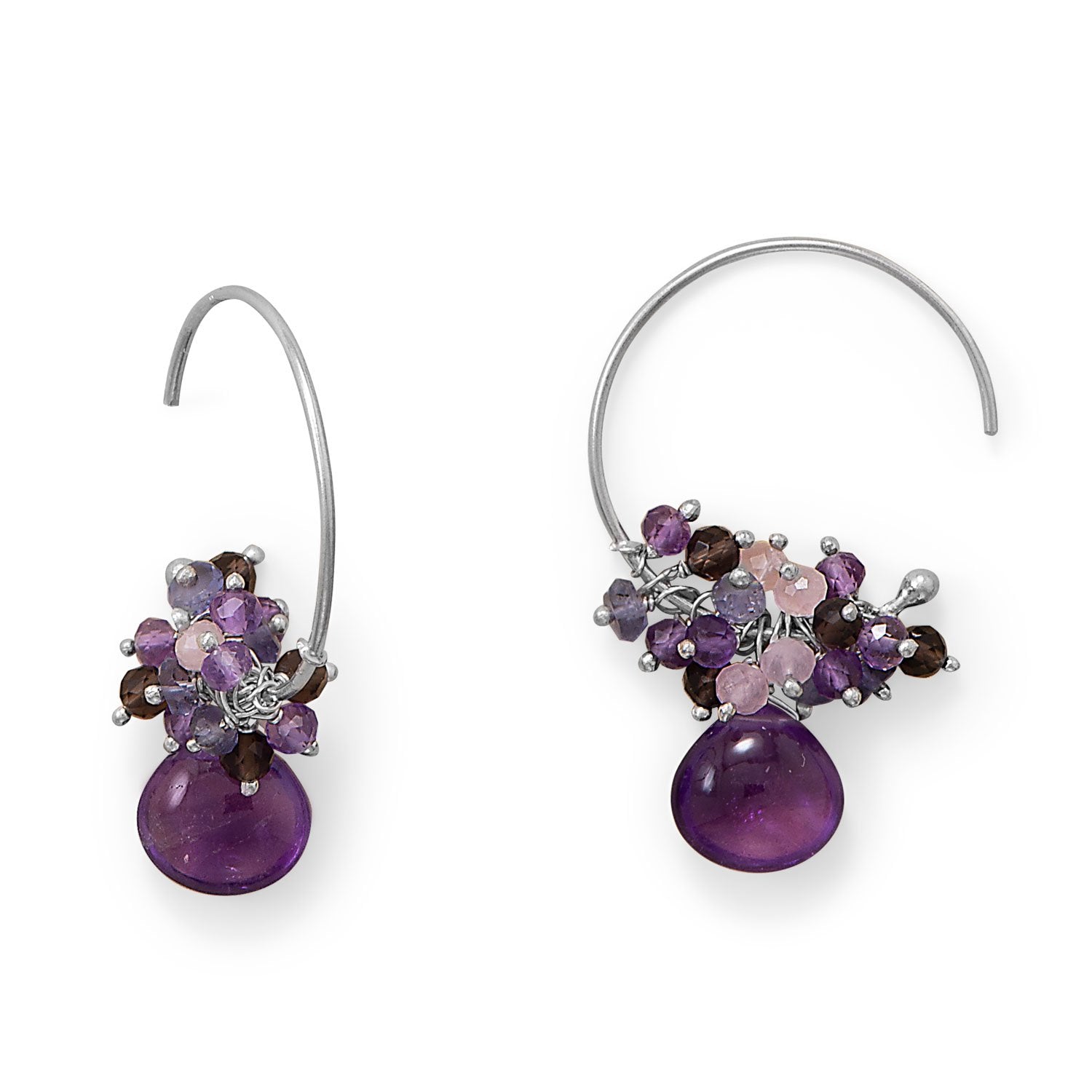 Plum Perfect! Rhodium Plated Multi Stone Beaded Wire Earring - Joyeria Lady