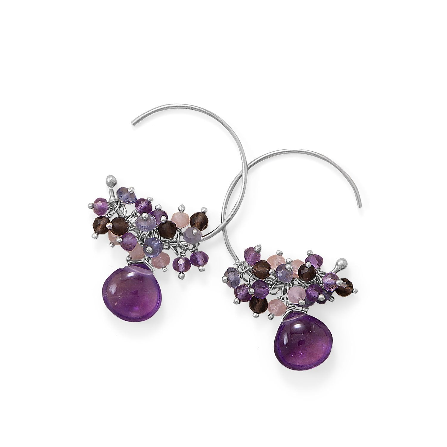 Plum Perfect! Rhodium Plated Multi Stone Beaded Wire Earring - Joyeria Lady