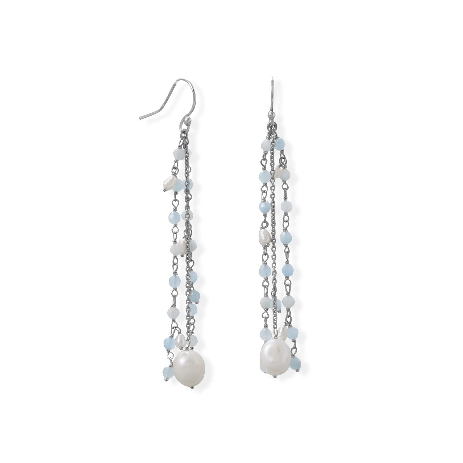 Aquamarine and Cultured Fresh Water Pearl French Wire Earring - Joyeria Lady