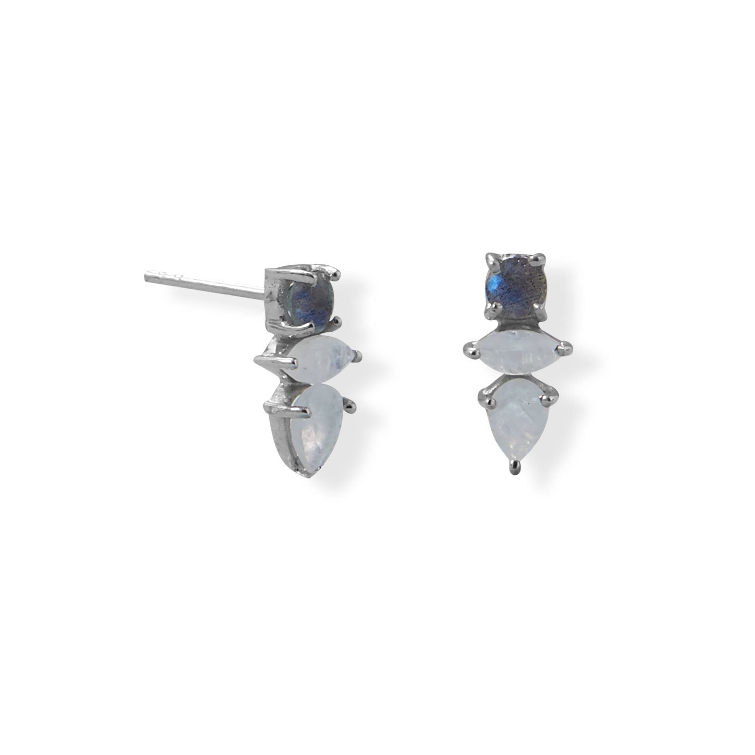 Labradorite and Rainbow Moonstone Post Earring - Joyeria Lady
