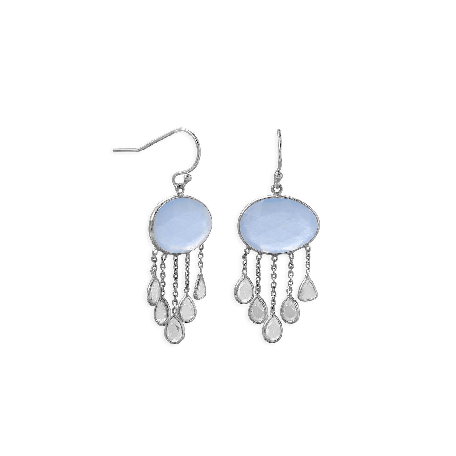Rhodium Plated Chalcedony and White Quartz Drop Earring - Joyeria Lady