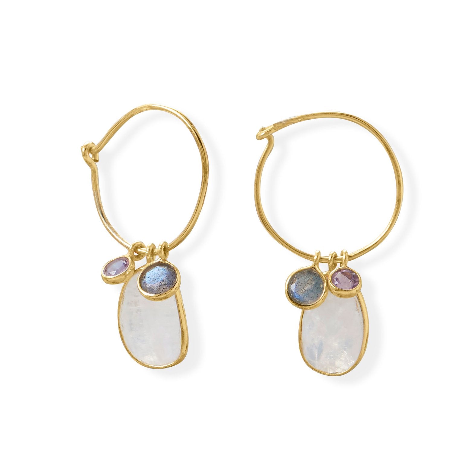 Hoop Earring with Amethyst, Labradorite and Rainbow Moonstone Earring - Joyeria Lady