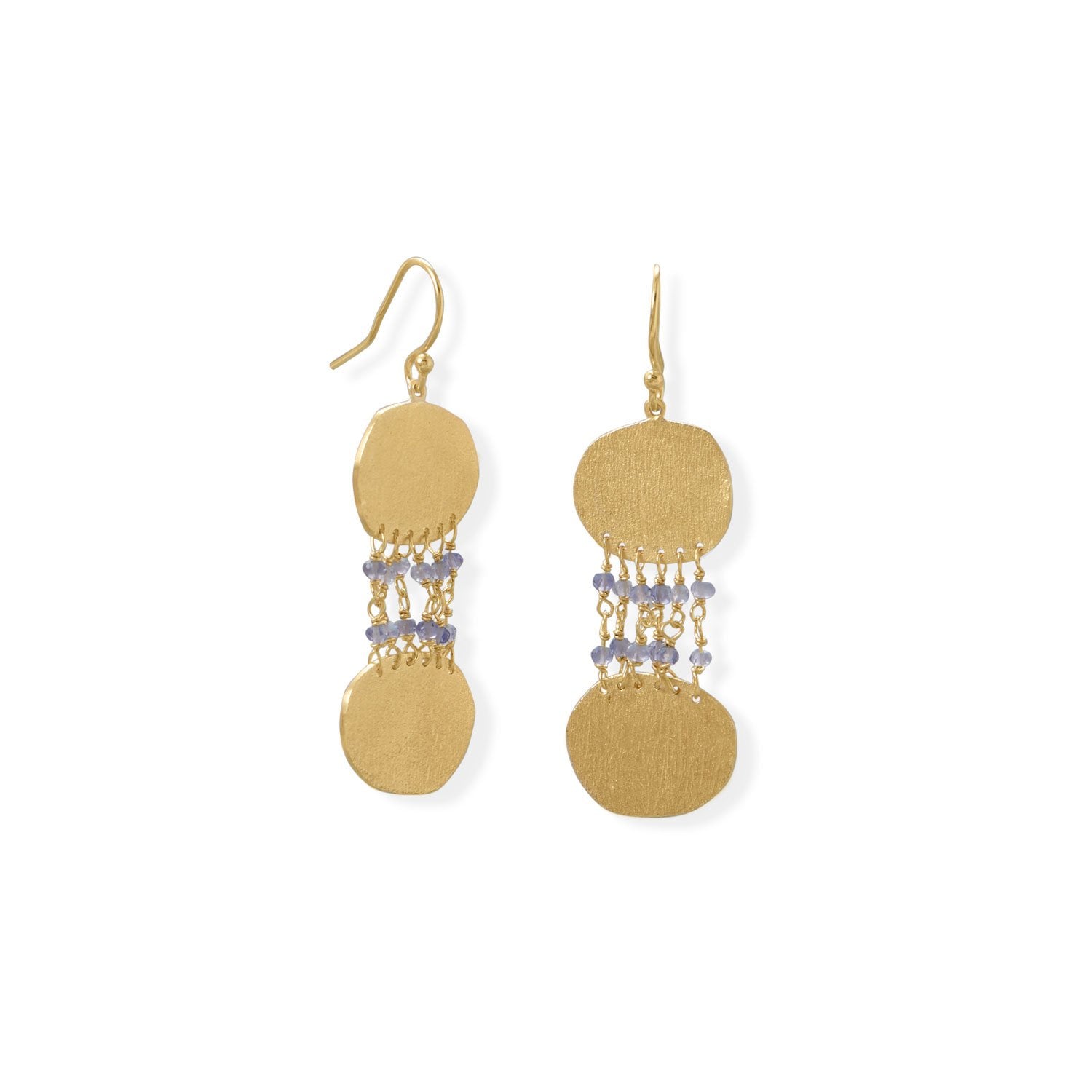 14 Karat Gold Plated Iolite and Textured Disk Earring - Joyeria Lady