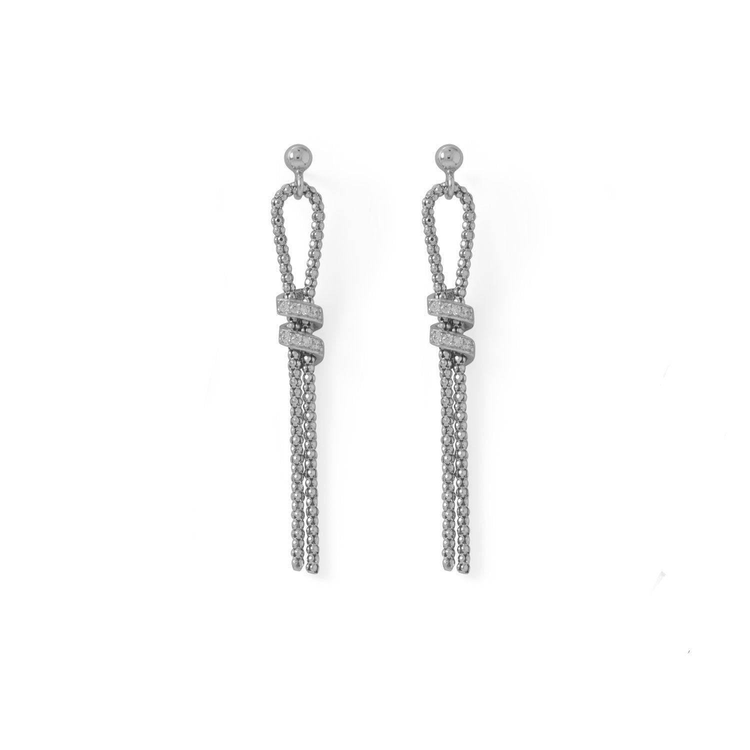 Italian Rhodium Plated CZ and Coreana Chain Earrings - Joyeria Lady