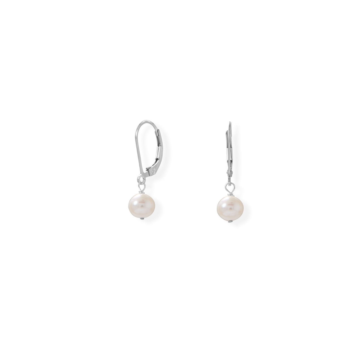 6.5mm Cultured Freshwater Pearl Lever Earrings - Joyeria Lady
