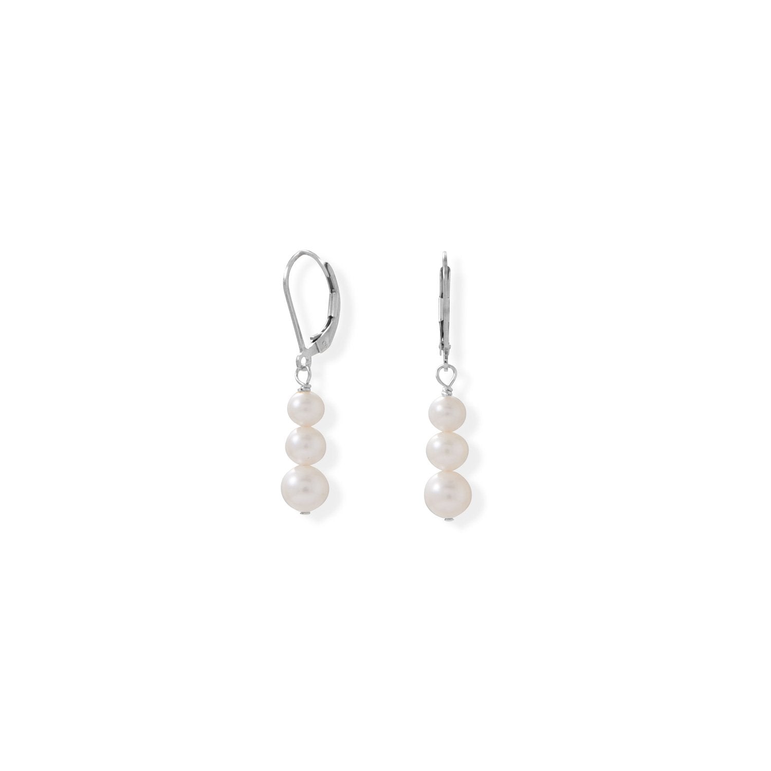 Stacked Cultured Freshwater Pearl Lever Earrings - Joyeria Lady