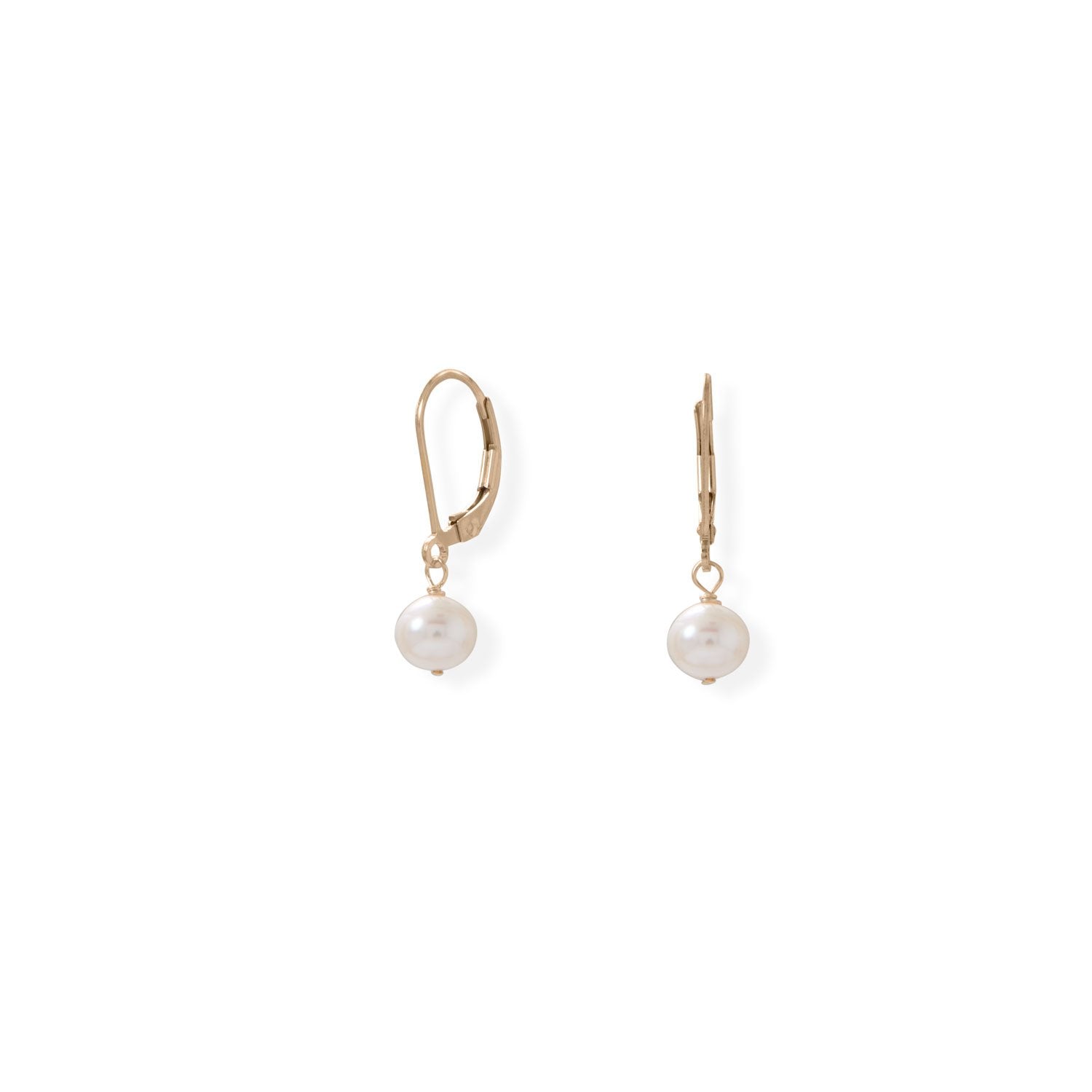 Gold-Filled 6.5mm Cultured Freshwater Pearl Lever Earrings - Joyeria Lady