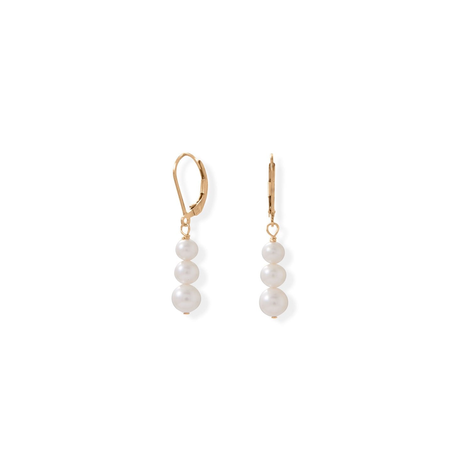 14/20 Gold Filled Stacked Cultured Freshwater Pearl Lever Earrings - Joyeria Lady
