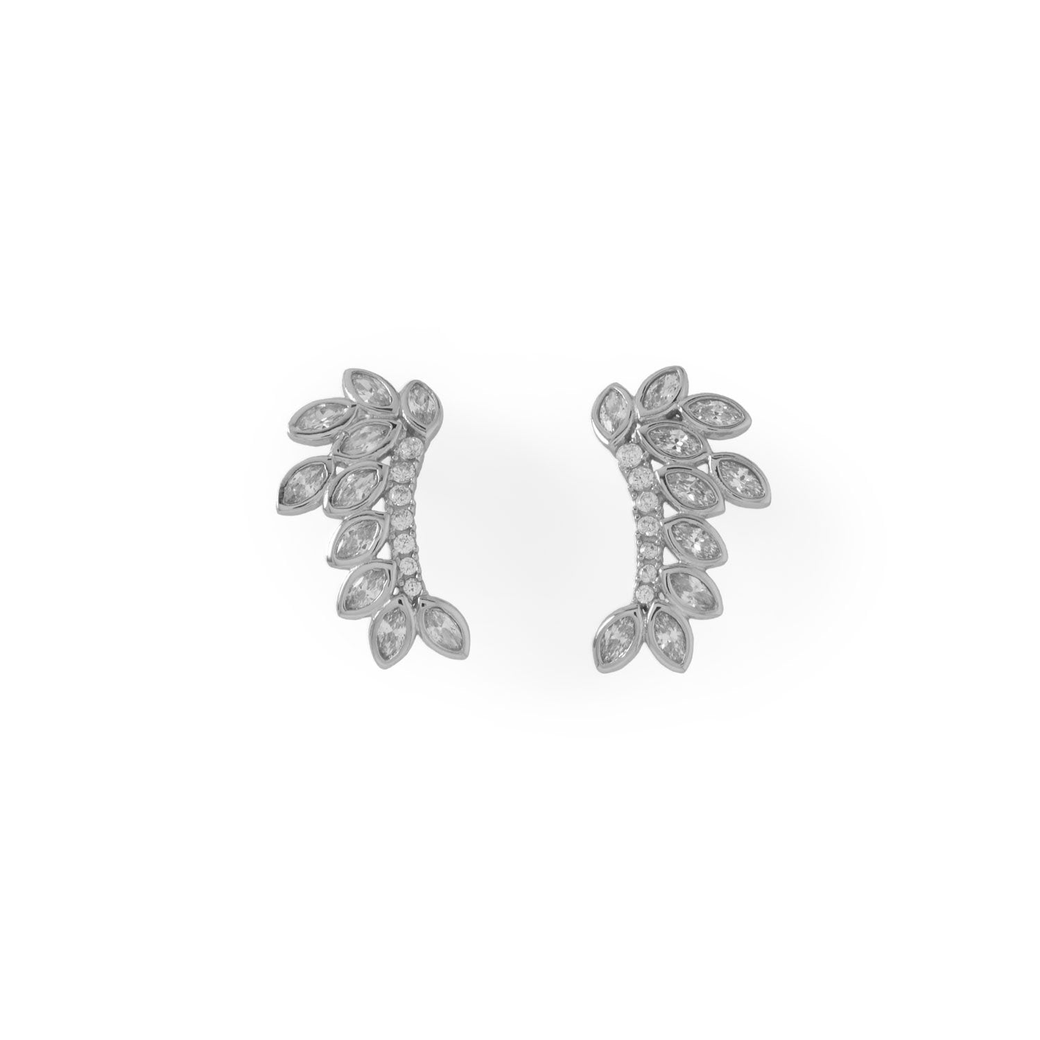 Rhodium Plated CZ Leaf Drop Earrings - Joyeria Lady