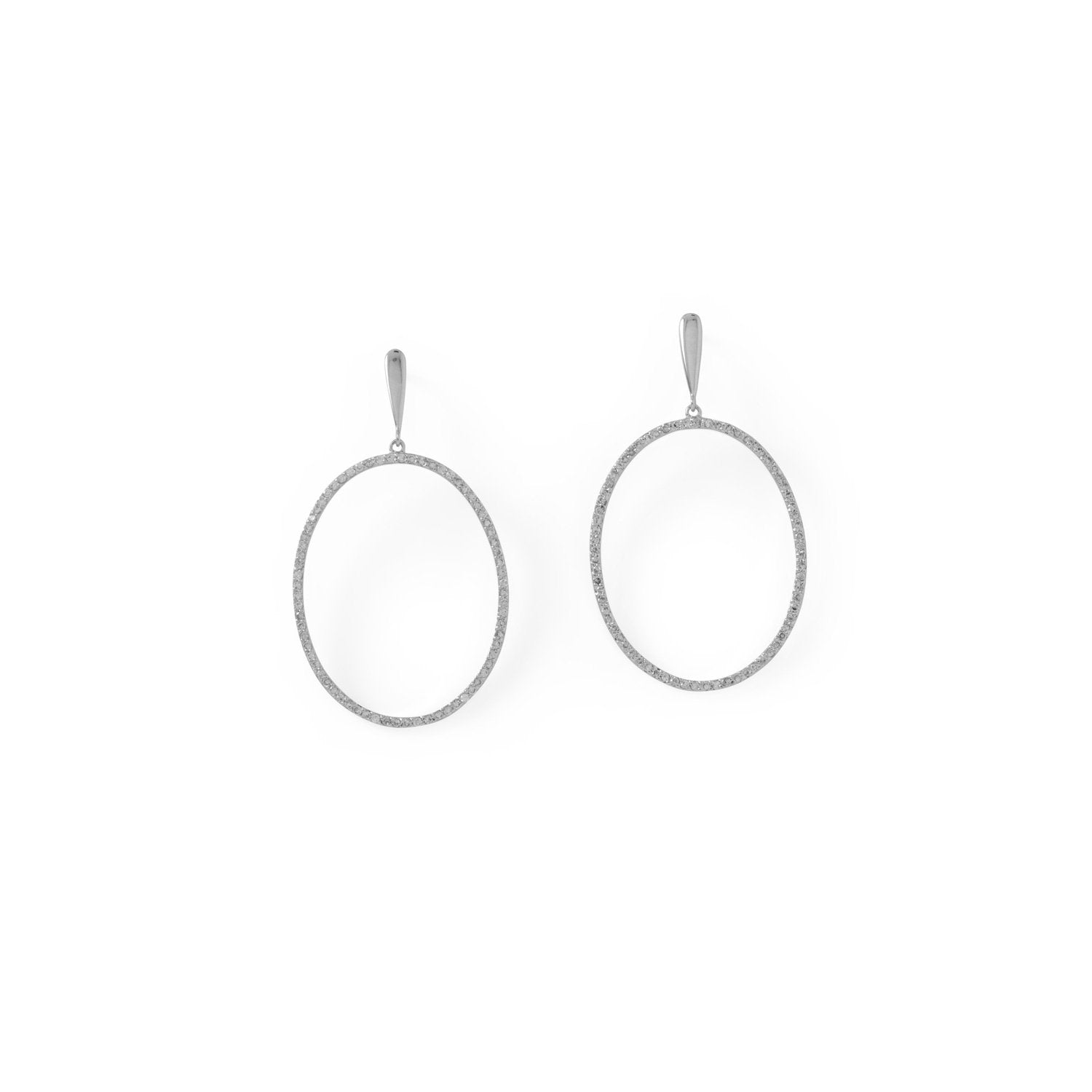 Rhodium Plated CZ Oval Post Earrings - Joyeria Lady