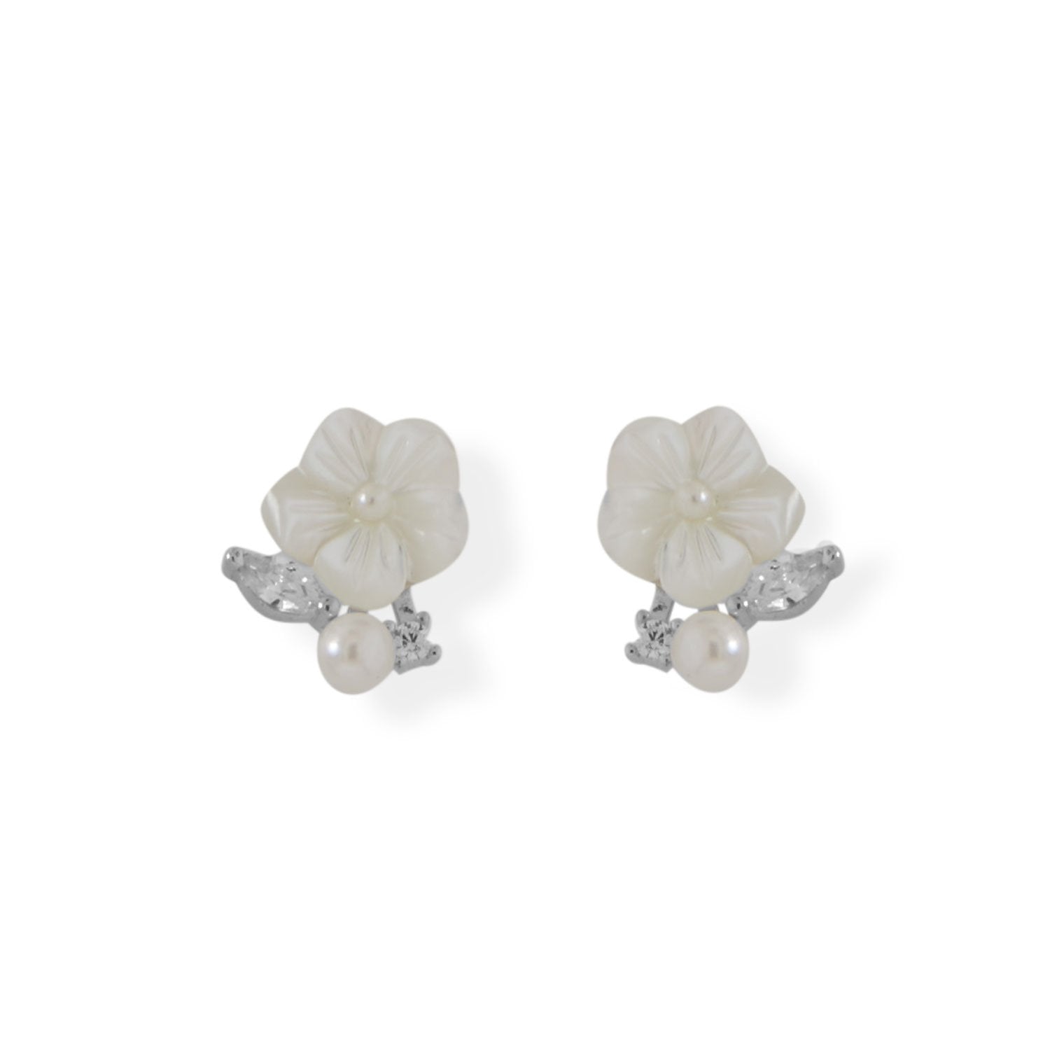 Mother of Pearl and CZ Flower Earrings - Joyeria Lady