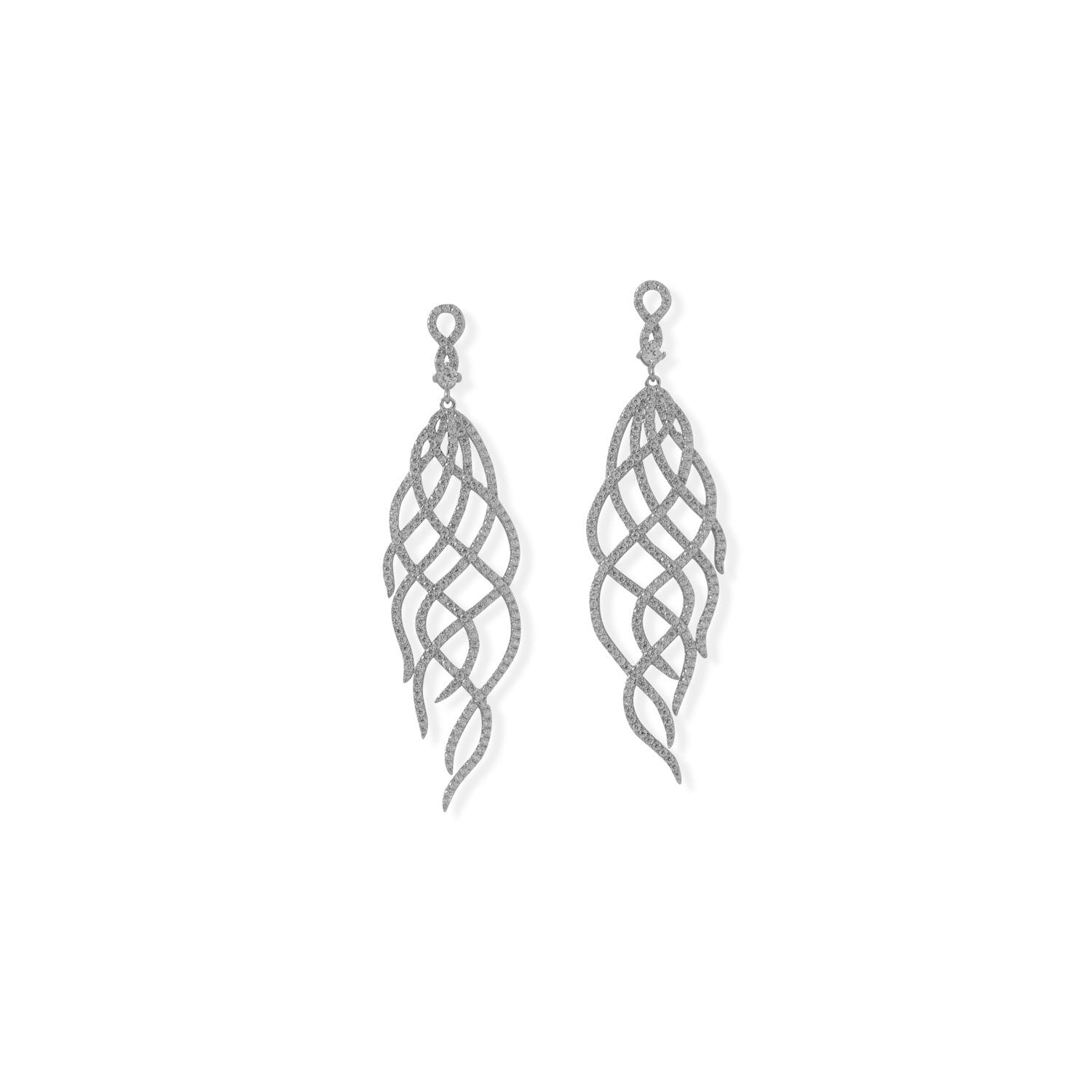 Rhodium Plated CZ Swirl Drop Earrings - Joyeria Lady