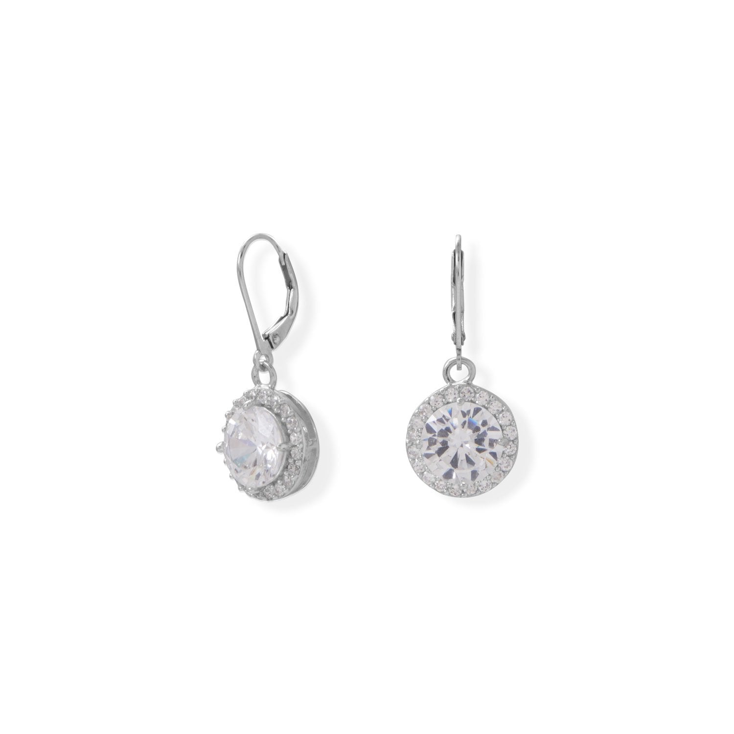 Round CZ with Halo Edge Lever Earrings - Joyeria Lady