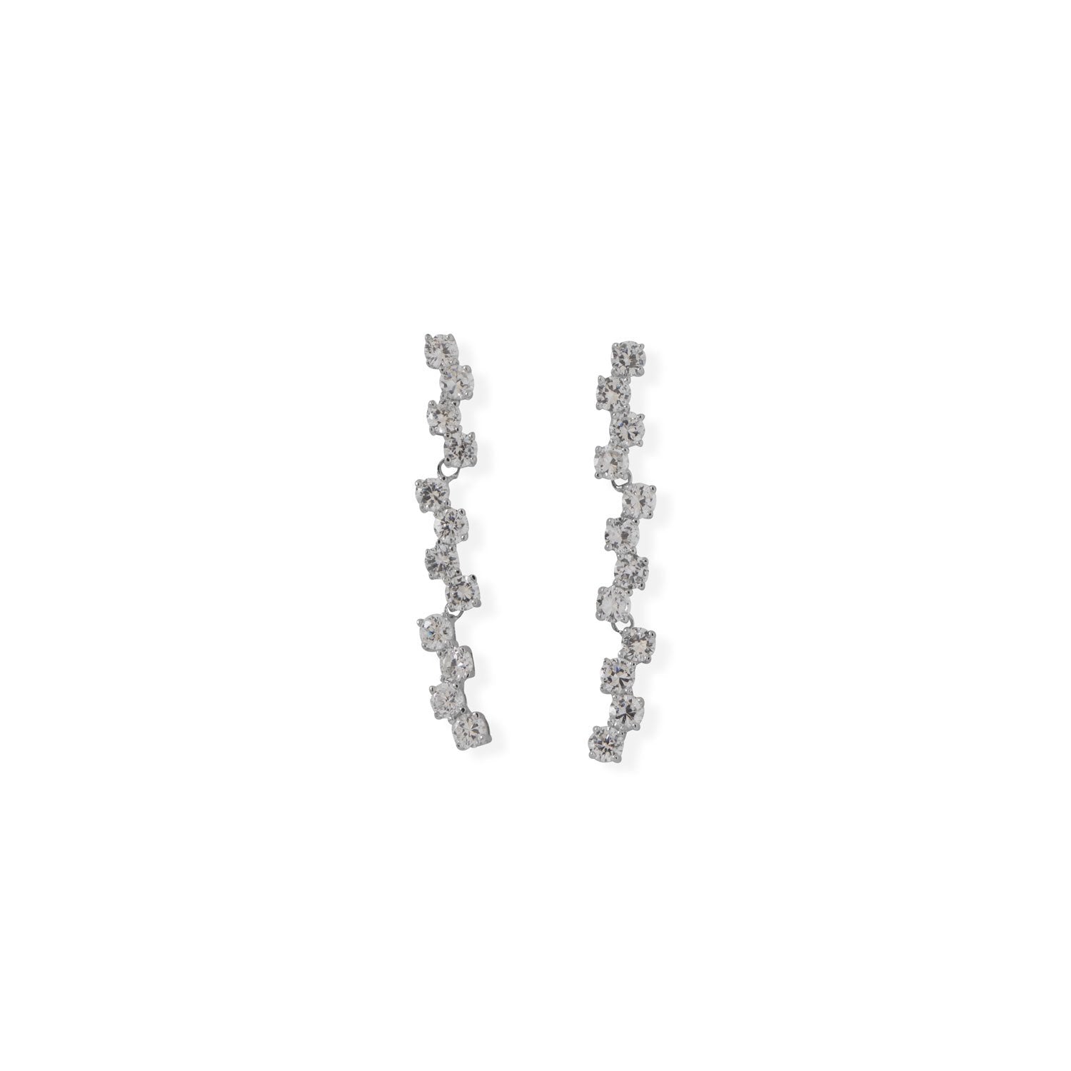 Rhodium Plated Falling CZ Drop Earrings - Joyeria Lady