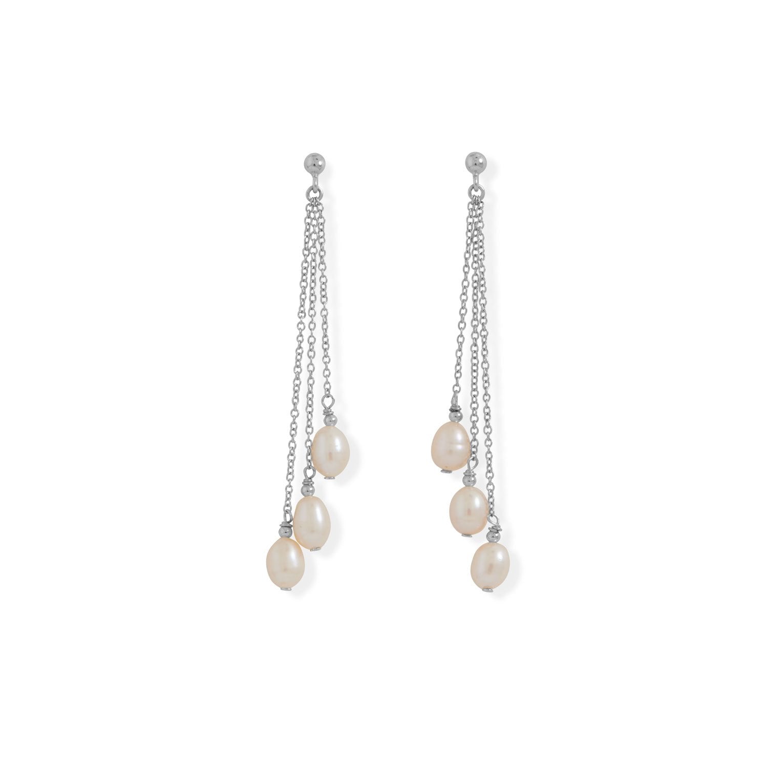 Cultured Freshwater Pearls Chain Drop Earrings - Joyeria Lady