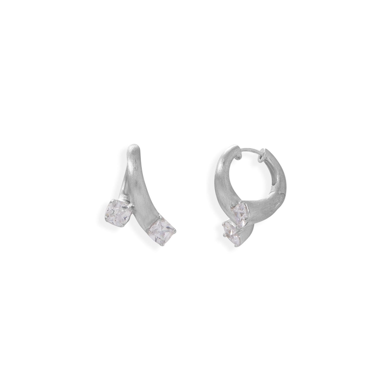 Brushed Art Deco and CZ Hoop Earrings - Joyeria Lady