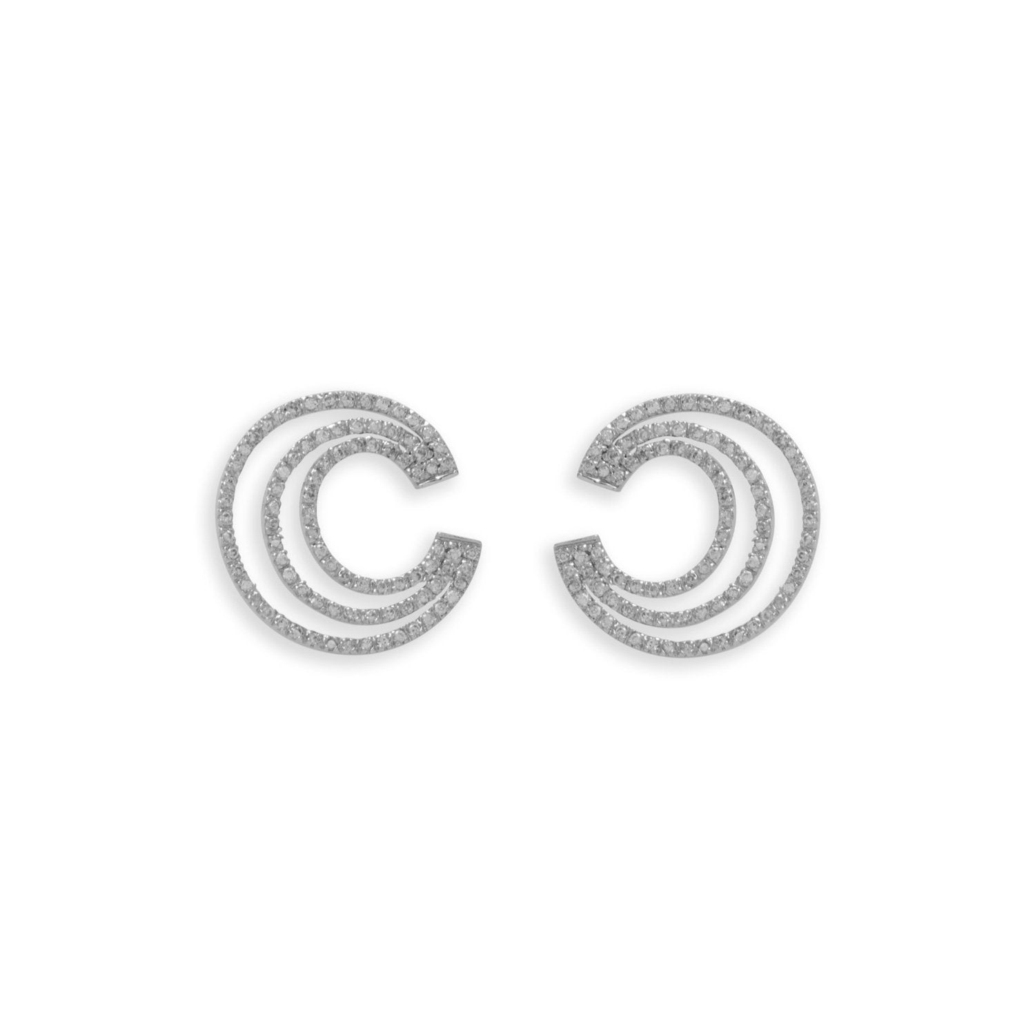 Rhodium Plated Triple "C" CZ Post Earrings - Joyeria Lady