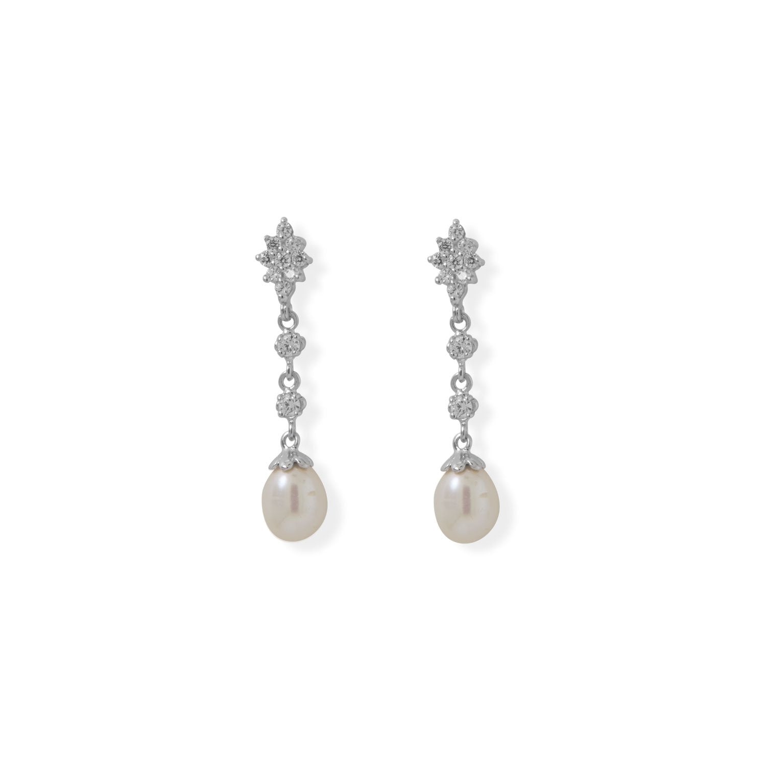 CZ and Cultured Freshwater Pearl Drop Earrings - Joyeria Lady
