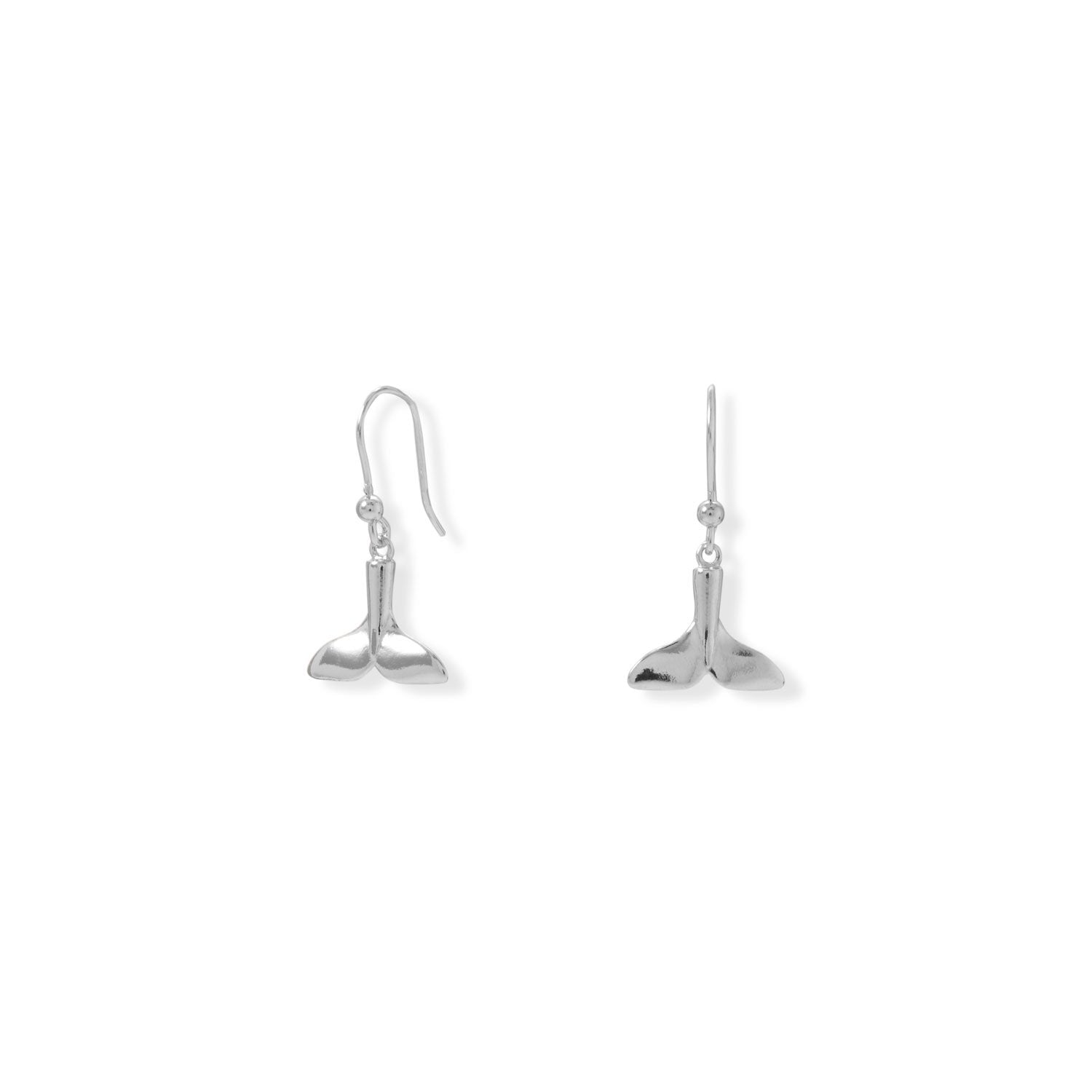 Rhodium Plated Whale Tail French Wire Earrings - Joyeria Lady