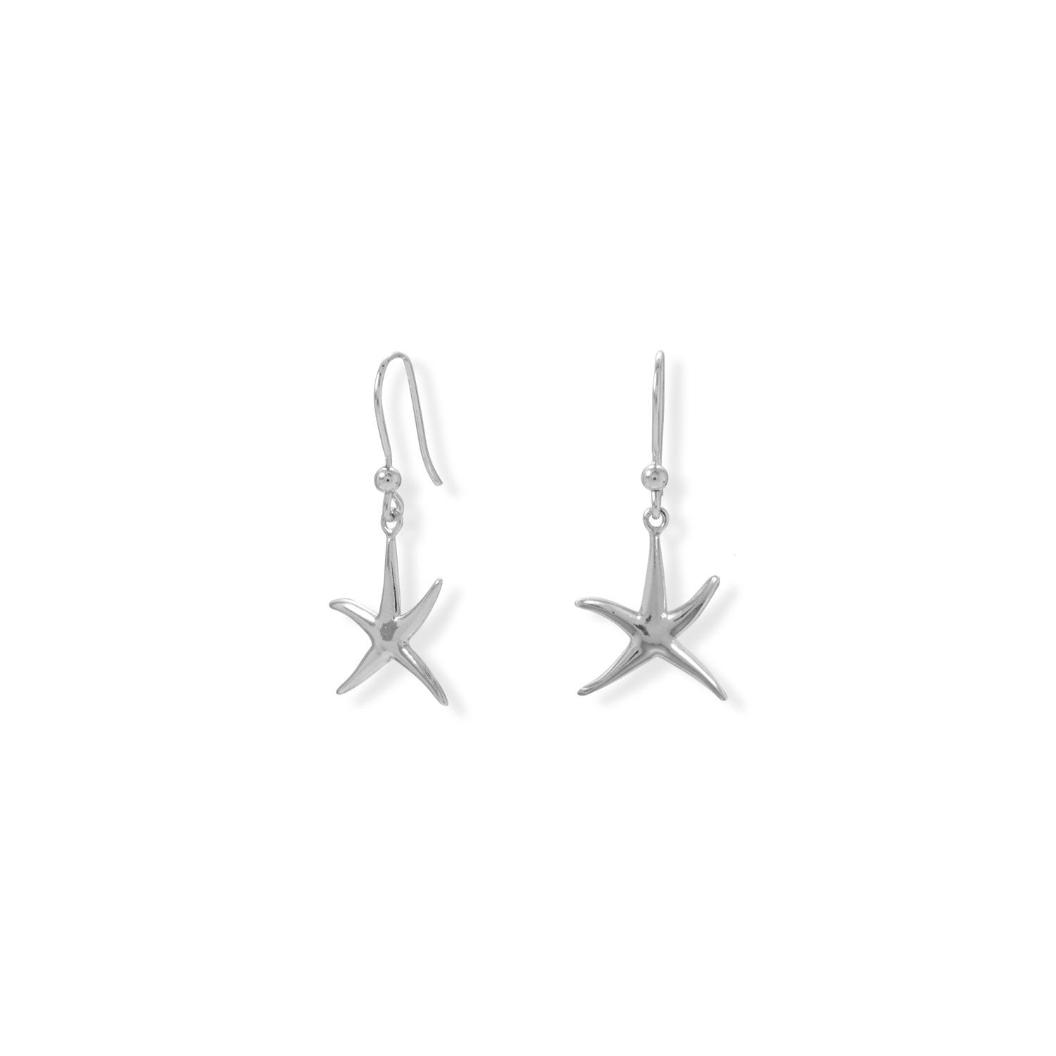 Rhodium Plated Starfish French Wire Earrings - Joyeria Lady
