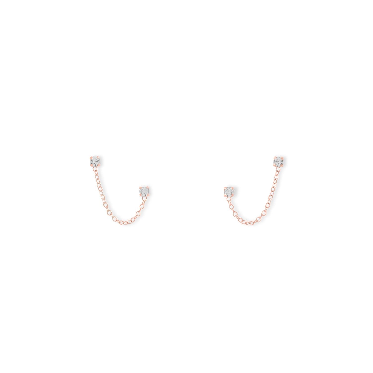 14 Karat Rose Gold Double Post Crystal Earrings - Joyeria Lady