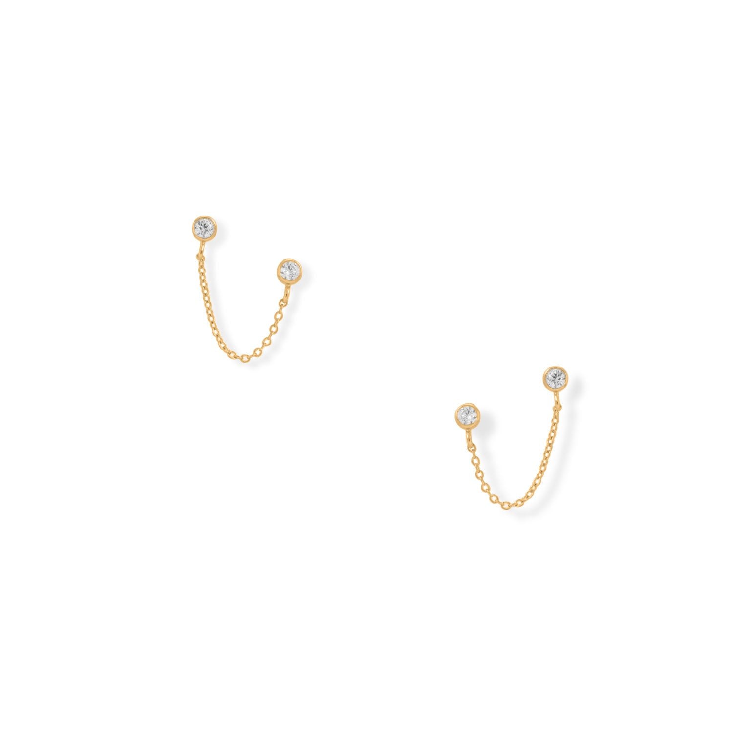 14 Karat Gold Plated Round CZ Double Post Earrings - Joyeria Lady