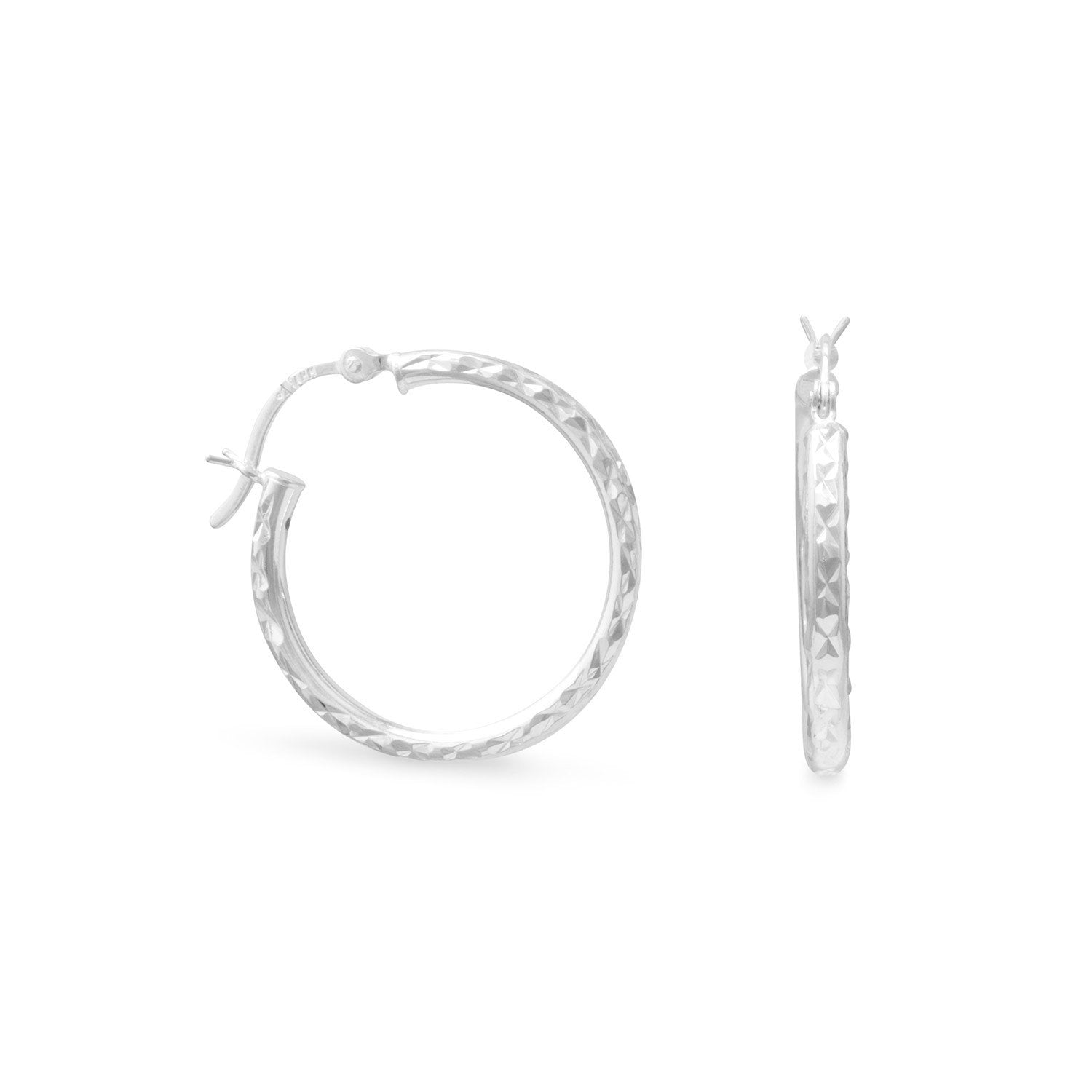 2.5mm x 25mm Diamond Cut Hoop Earrings - Joyeria Lady