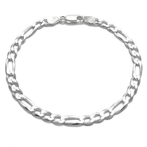 Elegant Sterling Silver Figaro Chain Bracelet in 6mm (Gauge 150) width. Available in 7" and 8" Lengths. - Joyeria Lady