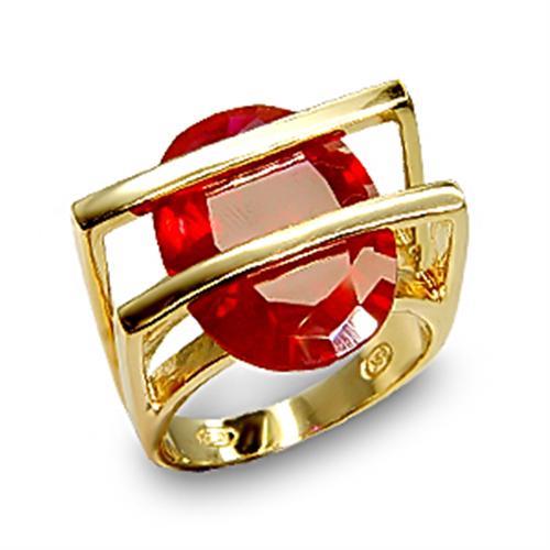 6X001 - Gold 925 Sterling Silver Ring with Synthetic Garnet in Ruby - Joyeria Lady