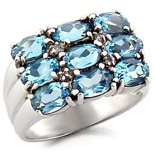 6X002 - High-Polished 925 Sterling Silver Ring with Synthetic Spinel in Sea Blue - Joyeria Lady