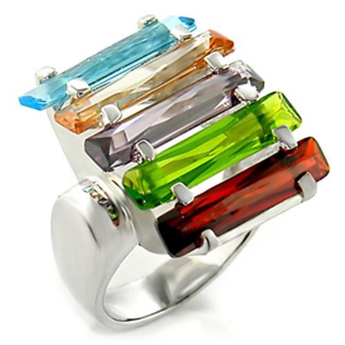 6X007 Rhodium Brass Ring with AAA Grade CZ in Multi Color - Joyeria Lady