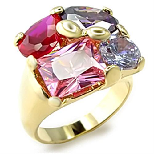 6X013 Gold Brass Ring with AAA Grade CZ in Multi Color - Joyeria Lady