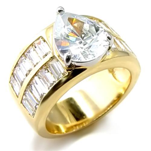6X015 Gold+Rhodium Brass Ring with AAA Grade CZ in Clear - Joyeria Lady