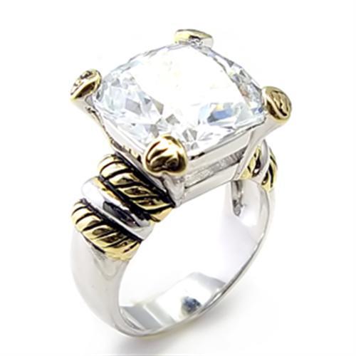 6X023 Reverse Two-Tone Brass Ring with AAA Grade CZ in Clear - Joyeria Lady