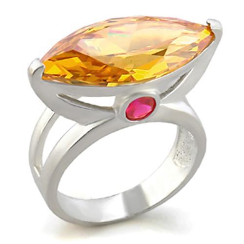 6X026 Rhodium Brass Ring with AAA Grade CZ in Champagne - Joyeria Lady