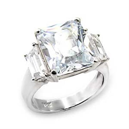 6X058 - High-Polished 925 Sterling Silver Ring with AAA Grade CZ  in Clear - Joyeria Lady