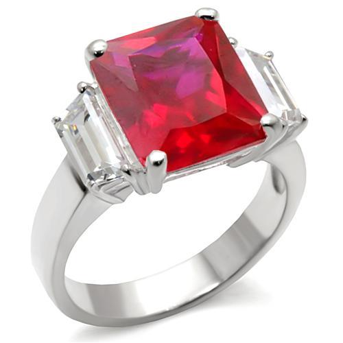 6X061 - High-Polished 925 Sterling Silver Ring with Synthetic Garnet in Ruby - Joyeria Lady