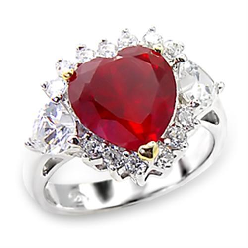 6X062 - High-Polished 925 Sterling Silver Ring with Synthetic Garnet in Ruby - Joyeria Lady