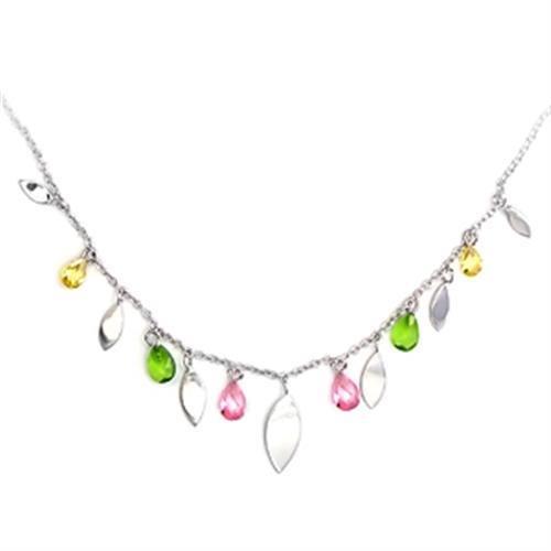 6X106 High-Polished 925 Sterling Silver Necklace with AAA Grade CZ in Multi Color - Joyeria Lady