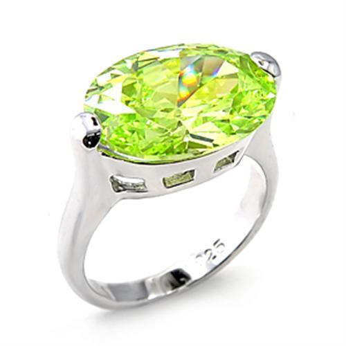6X182 - Rhodium 925 Sterling Silver Ring with AAA Grade CZ  in Apple Green color - Joyeria Lady